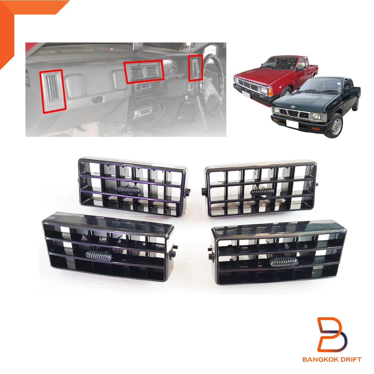 4PC Black Dash Air Vent Grille for Nissan Navara D21 (1986-1997)