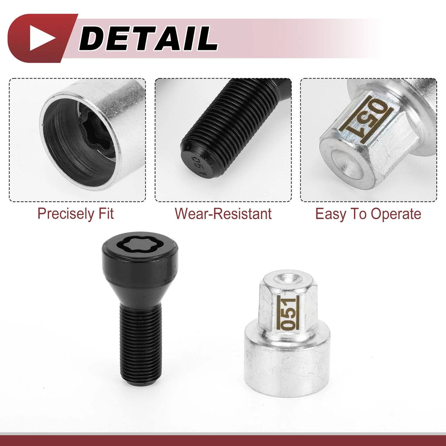 Set of 2 Wheel Lock Lug Nuts with M14x1.25 Key for BMW