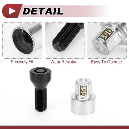 Set of 2 Wheel Lock Lug Nuts with M14x1.25 Key for BMW