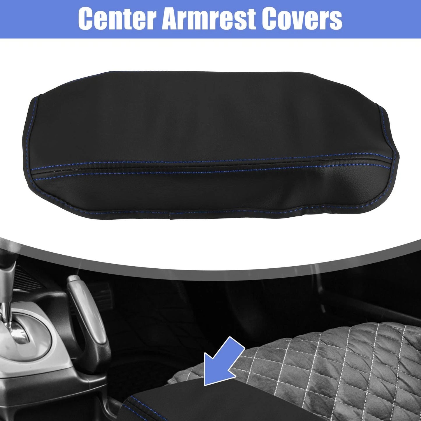 Microfiber Leather Armrest Cover Pad for Honda Civic (2006-2011) Black/Blue