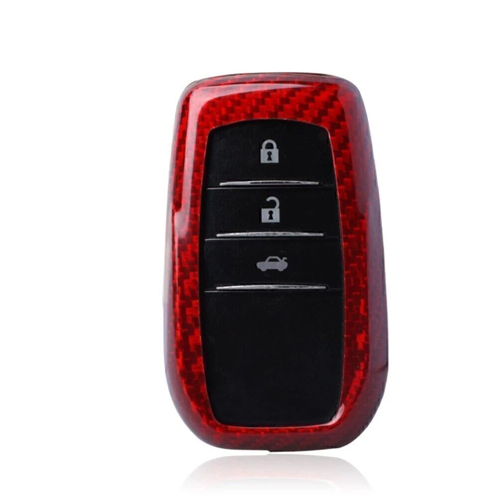 Red Carbon Fiber Smart Key Case for Toyota Fortuner Hilux Prado (2015-2023)