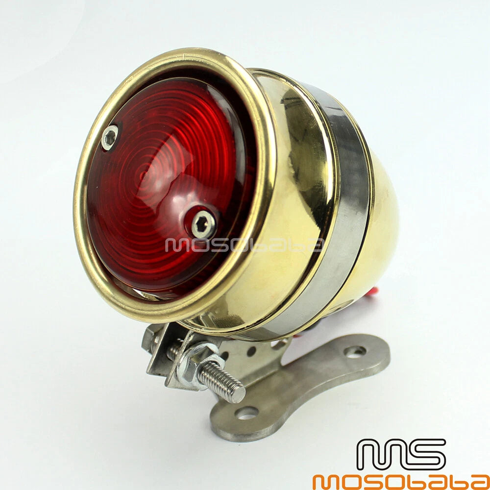Brass LED License Brake Tail Light for Harley Chopper Bobber Cafe Racer