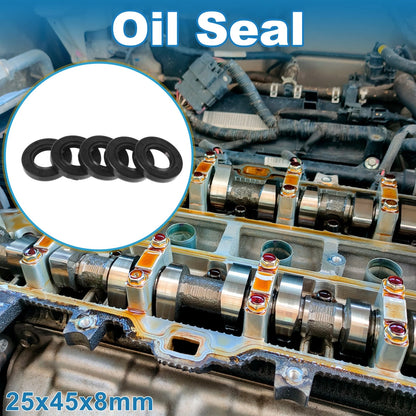 Oil Seal 25x45x8mm Rotary Shaft Seal Nitrile Rubber Black 5 Pcs