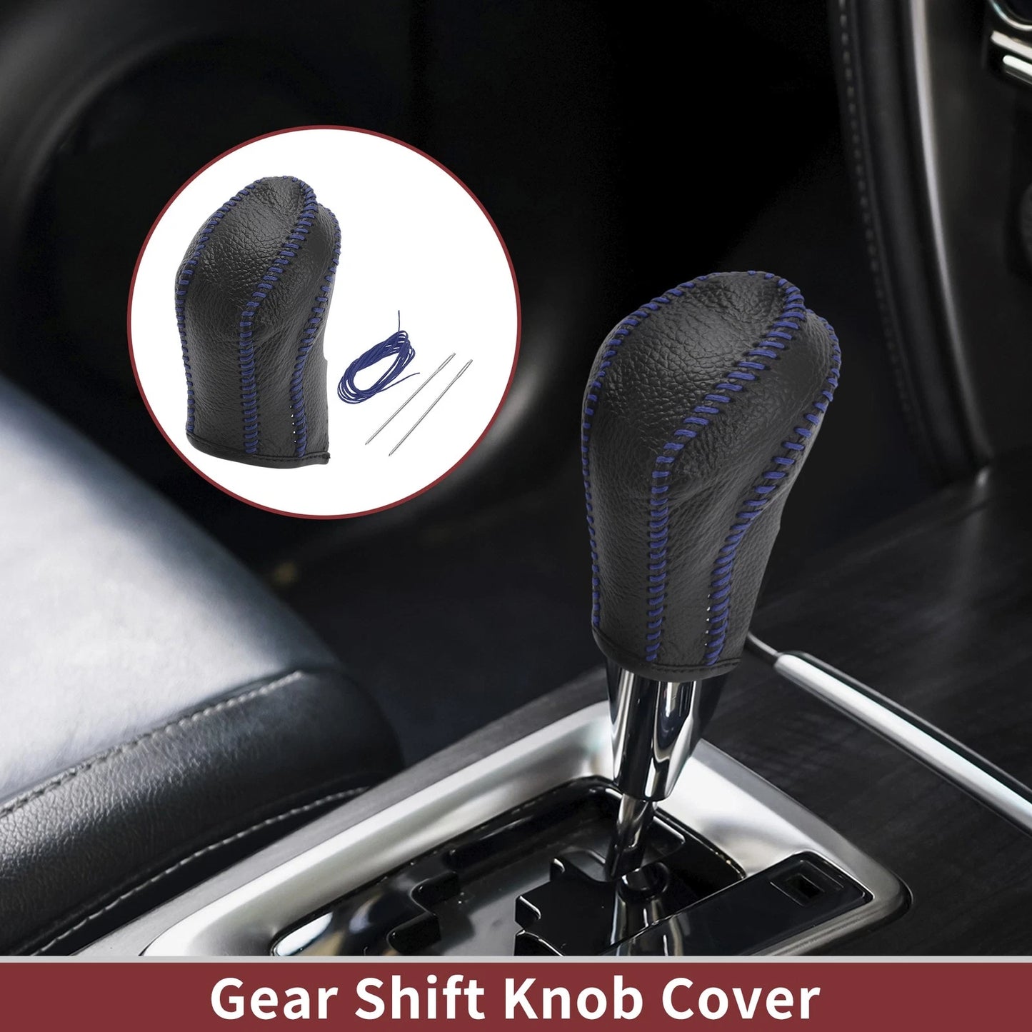 Car Gear Shift Knob Cover for Nissan Maxima (2016-2023) Black Blue Faux Leather