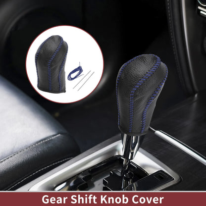 Car Gear Shift Knob Cover for Nissan Maxima (2016-2023) Black Blue Faux Leather