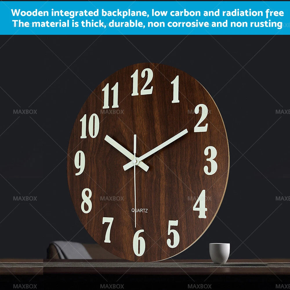 12'' Luminous Glow In The Dark Wall Clock for Home - Silent Quartz