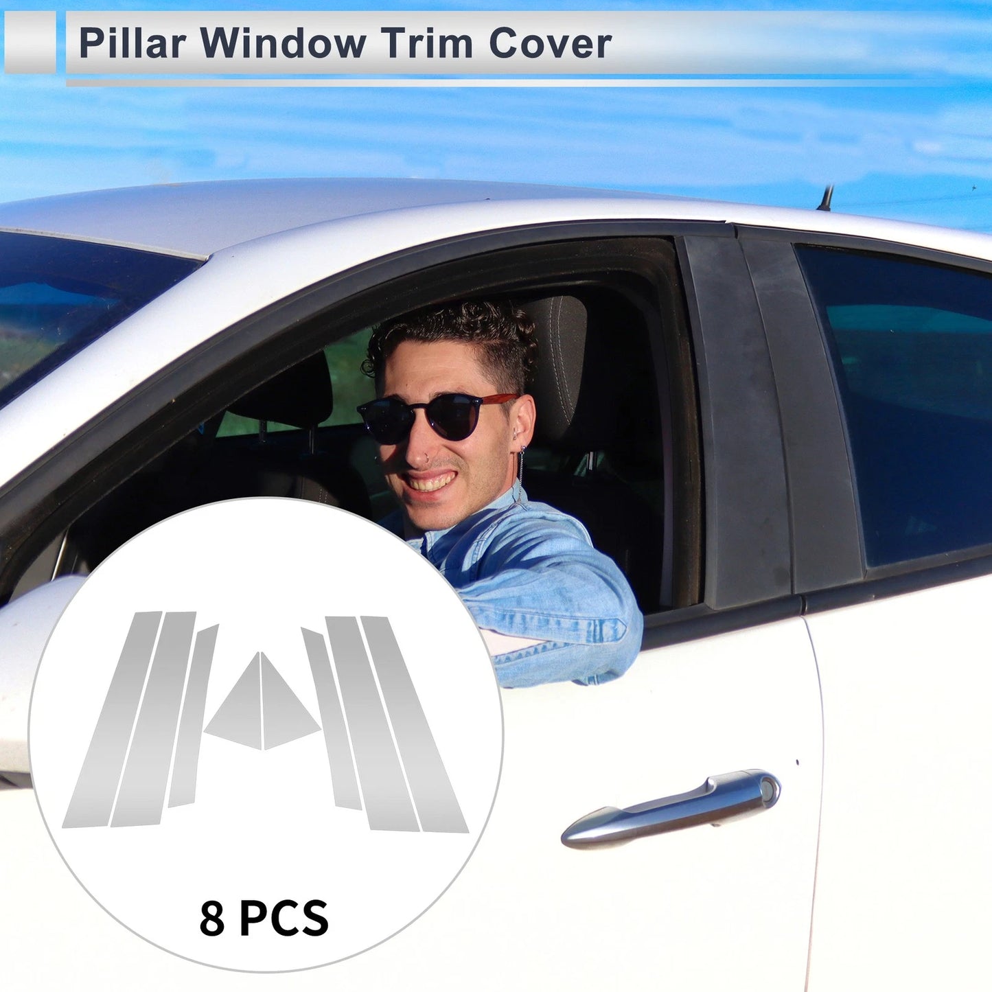 8 Pcs Door Pillar Window Trim for Mazda CX-7 (2013-2014) Silver Tone