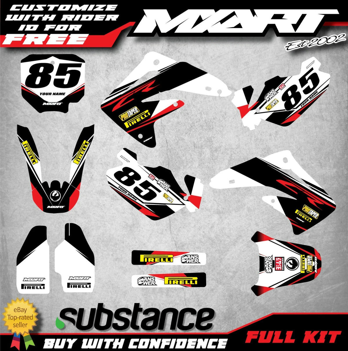 Custom Graphics Full Kit for Honda CR 85 EURO RED Stickers (2002-2014)