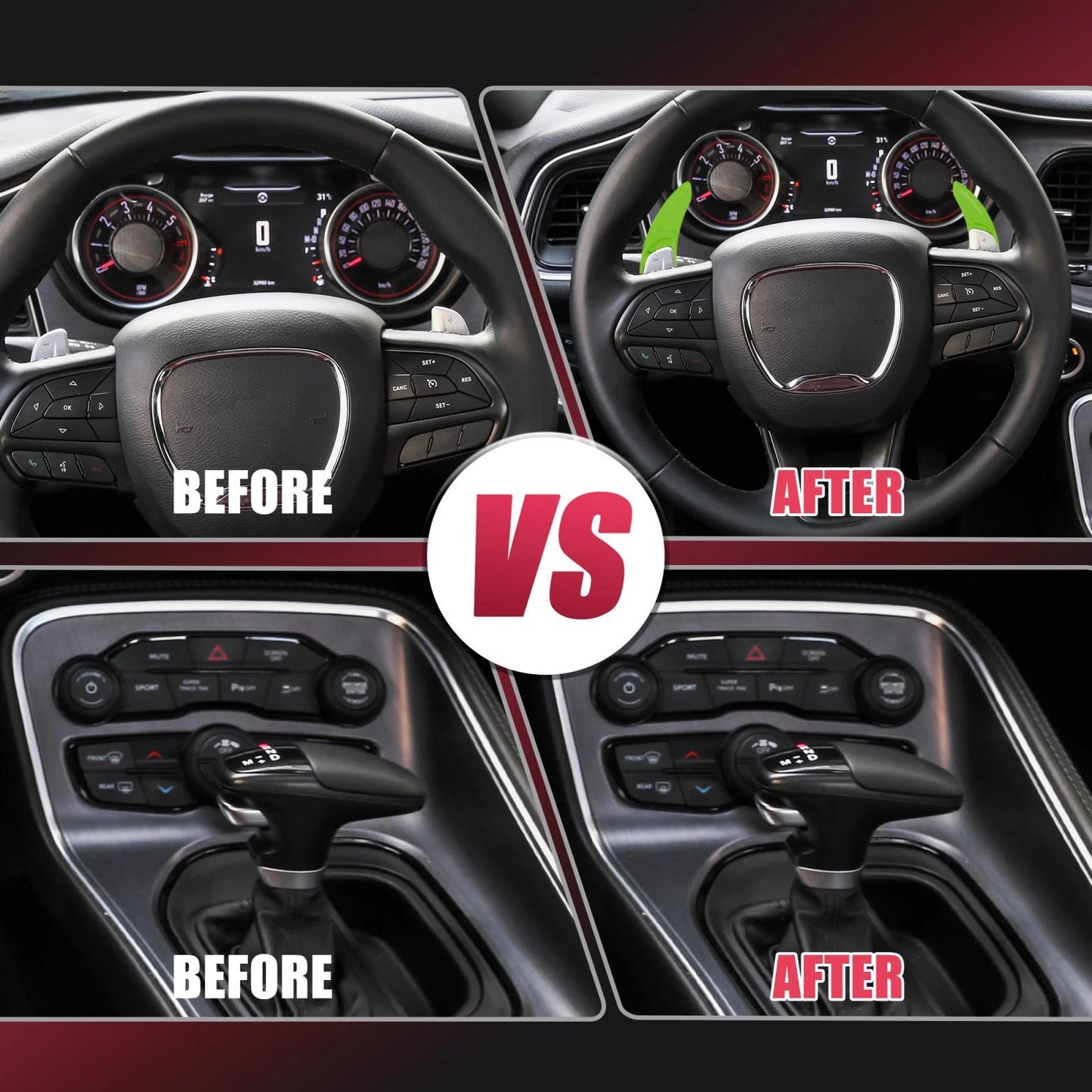 Pair Green Steering Wheel Paddle Shifter Cover for Dodge Charger Challenger