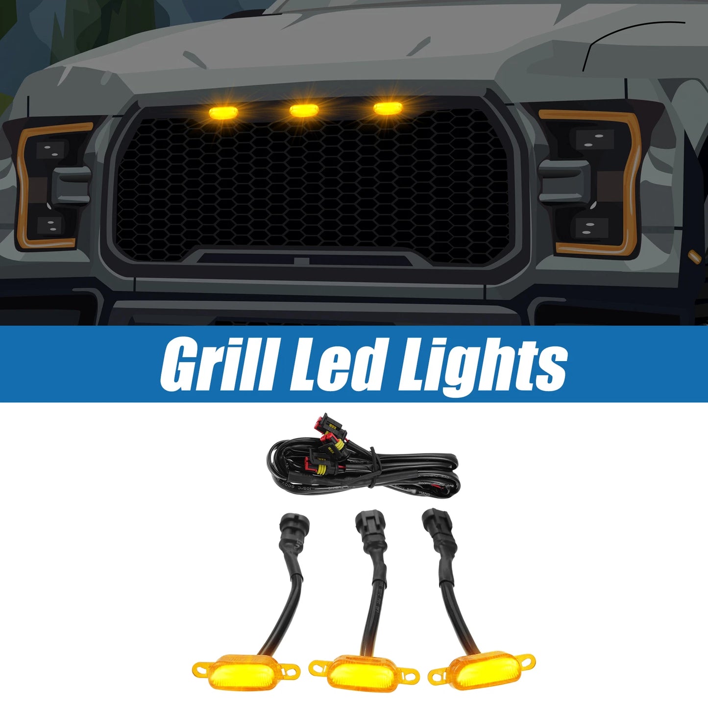 LED Front Grille Lights for Ford F150 F250 F350 (2004-2019) Amber