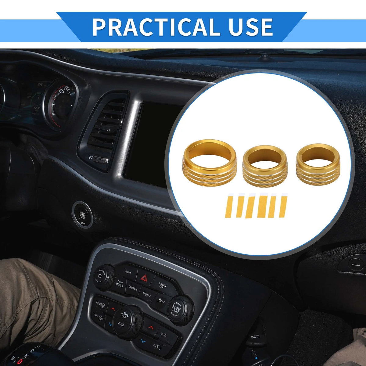 AC Media Tune Switch Knob Cover Ring 3 Pcs for Dodge Challenger (2015-2019)