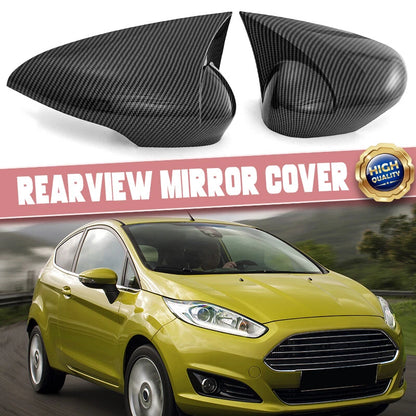 Carbon Black Rearview Door Side Mirror Cover Caps for Ford Fiesta Mk7 (2012-2016)