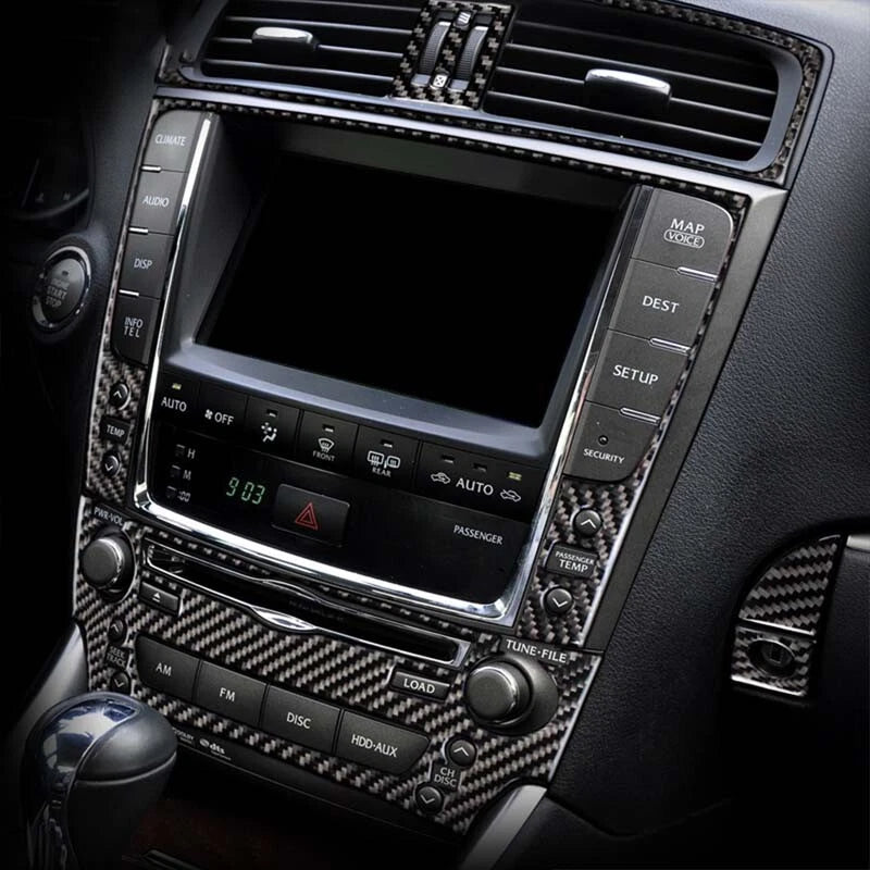 Carbon Fiber Canter Console Volume CD Panel Cover Trim Fits Lexus IS 2006-2012