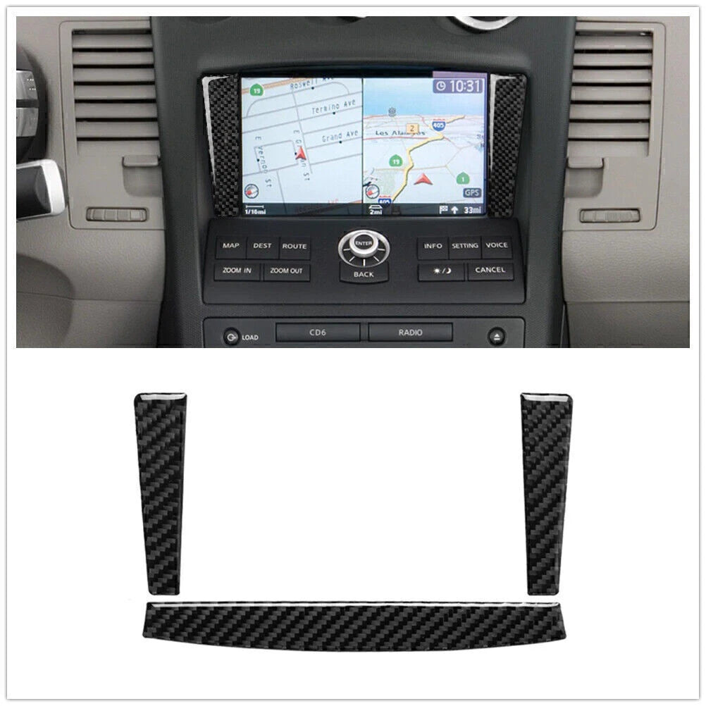 3 x Carbon Fiber GPS Navigation Trim Cover for Nissan 350Z (2003-2009)