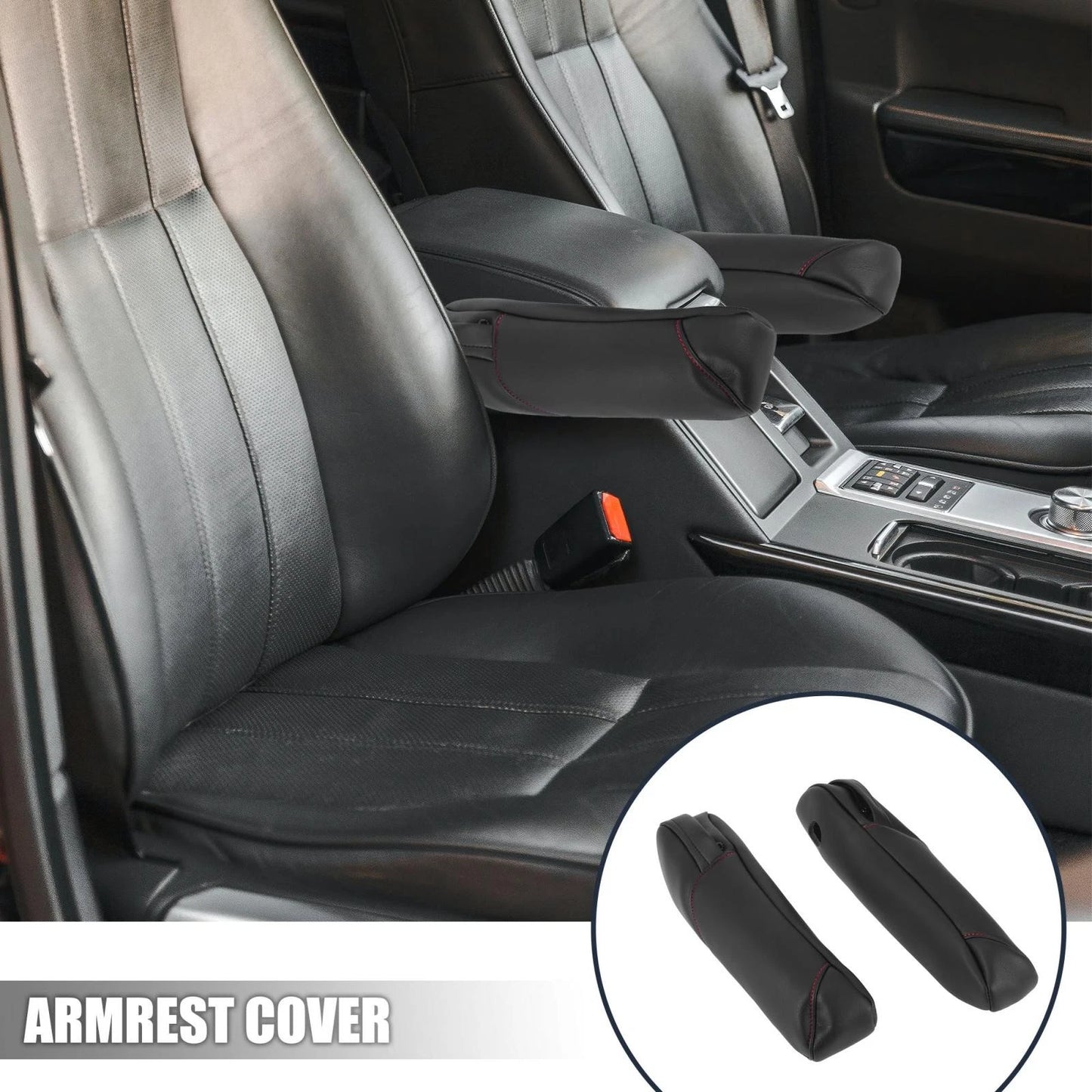 Black Front Seat Armrest Cover with Red Line for Honda CR-V (2007-2009)