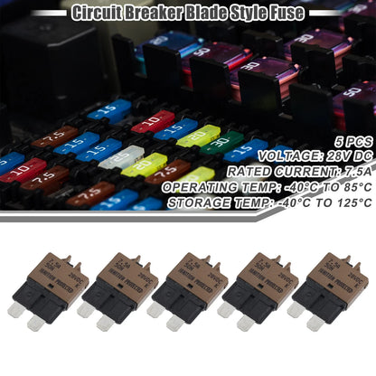 5 x Circuit Breaker Blade Style Fuse 7.5A Resettable for Car Marine Brown
