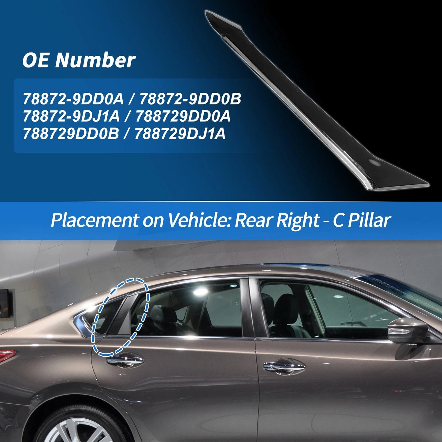 Rear Right C Pillar Window Cover Trim for Nissan Maxima (2016-2018)