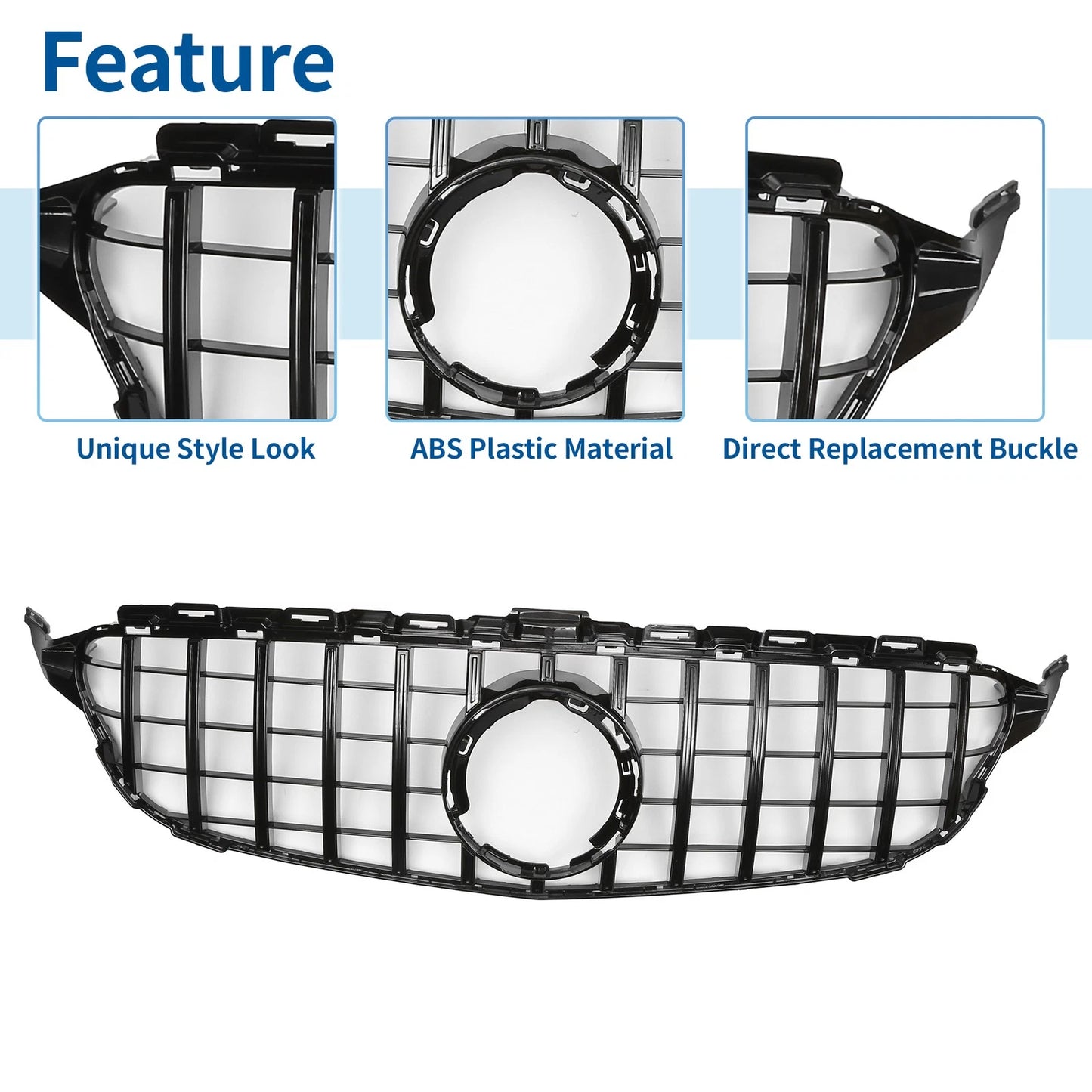 Front Upper Bumper Grille for Mercedes-Benz C250 2013-2016 Black Grills