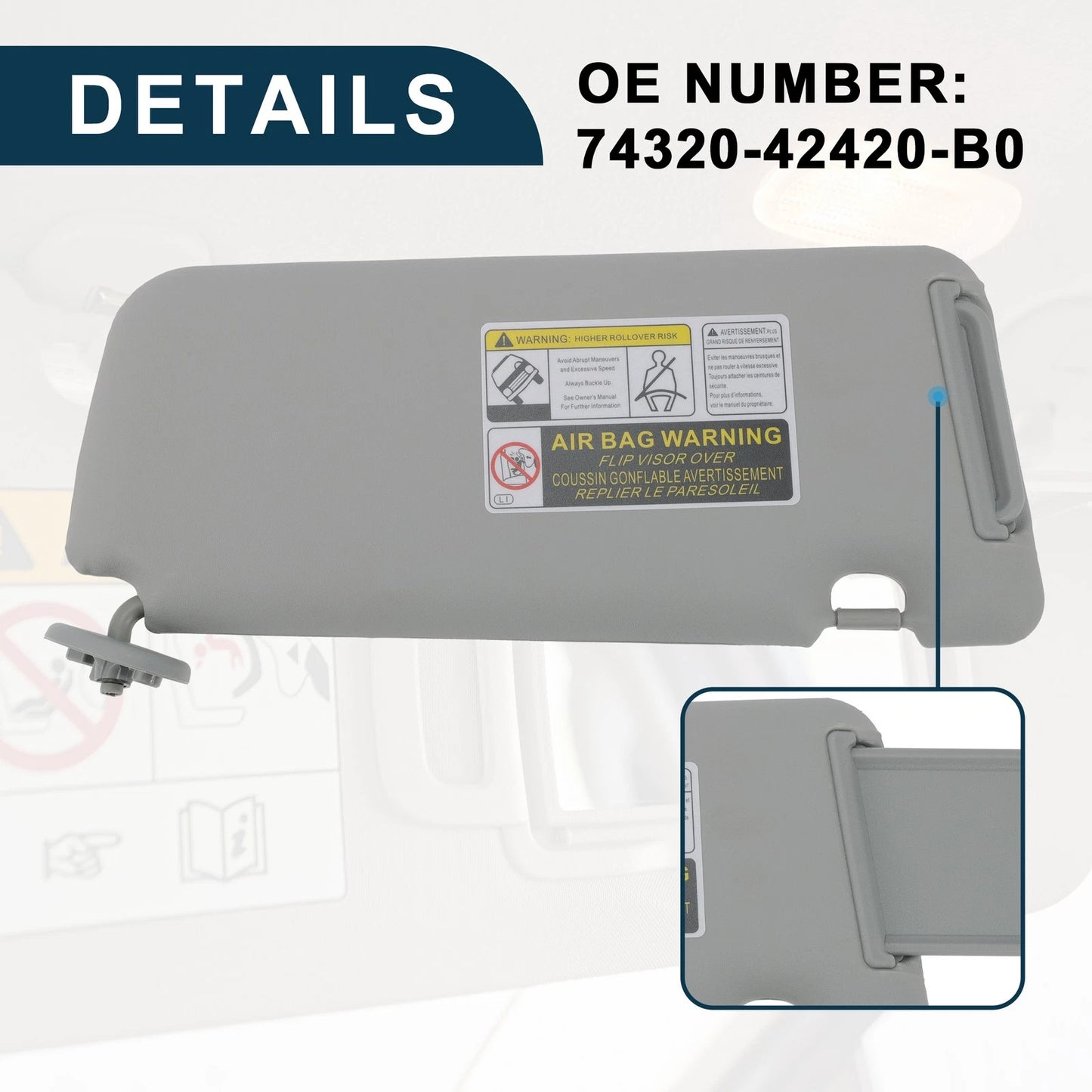 Left Driver Side Sun Visor with Mirror for Toyota RAV4 (2013-2018)