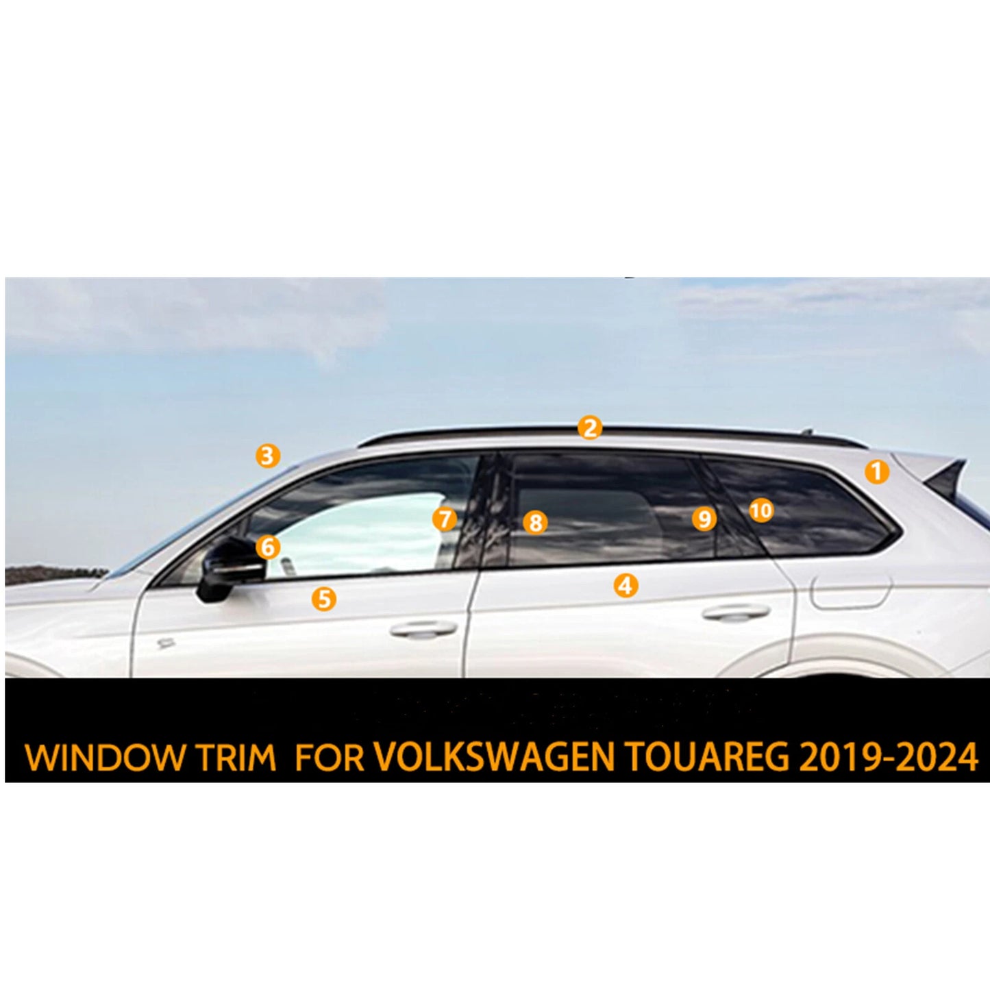 10 x Chrome Black Window Strip Trims for Volkswagen Touareg (2019-2024)