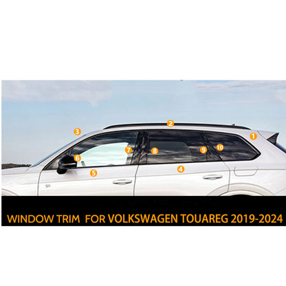 10 x Chrome Black Window Strip Trims for Volkswagen Touareg (2019-2024)