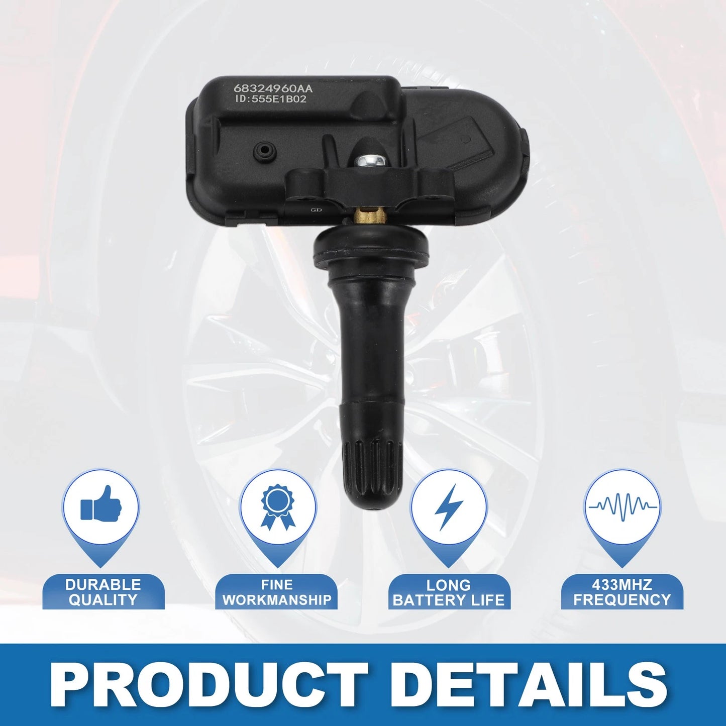 Tire Pressure Sensor 433MHz for Jeep Cherokee (2014-2023) 1 x Sensor