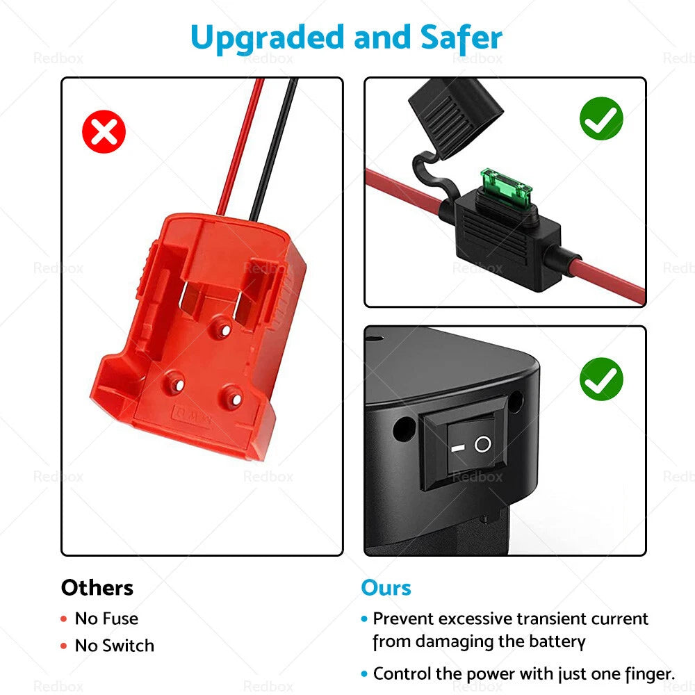 Battery Adapters with Fuse & Switch for Milwaukee 18V 14Awg