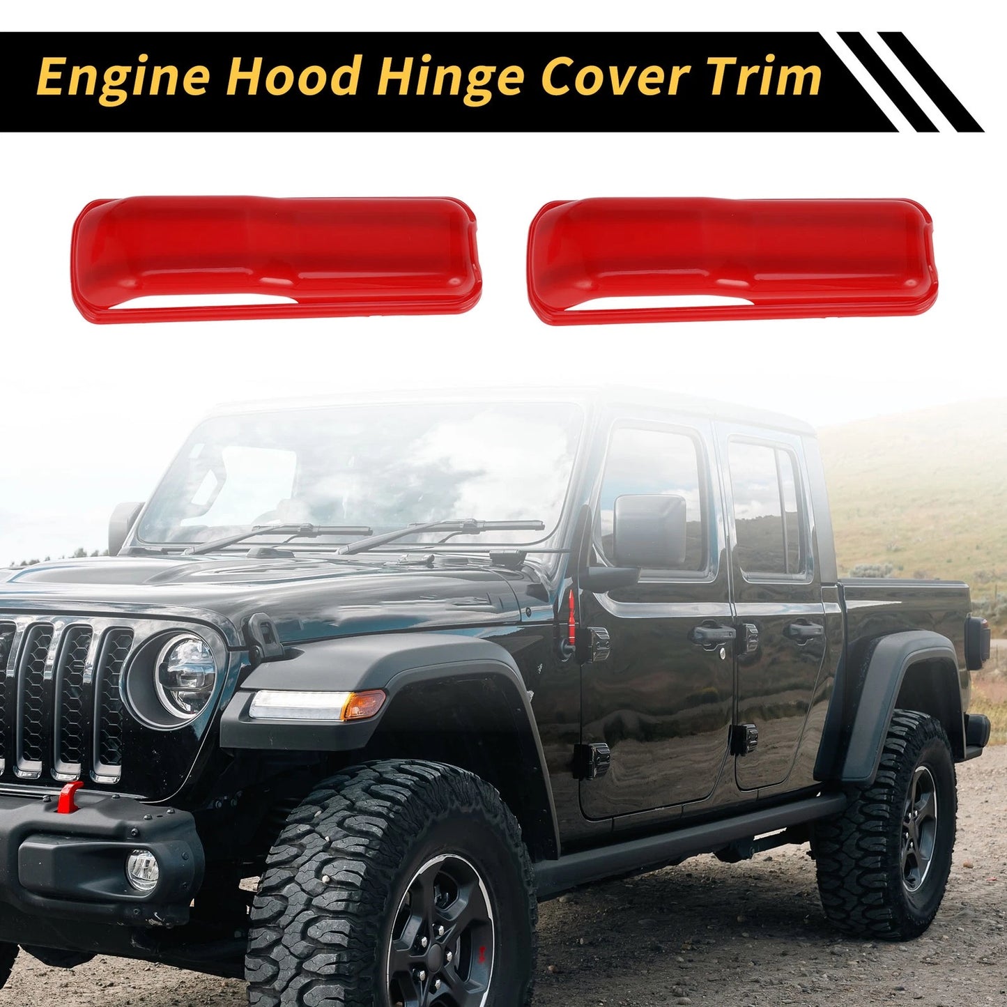 2 x Engine Hood Hinge Cover Trim for Jeep Wrangler JL JLU Sport (2018-2022) Red