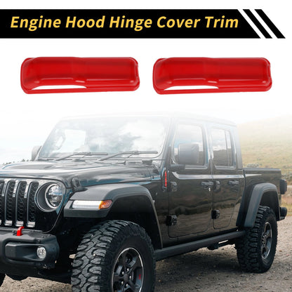 2 x Engine Hood Hinge Cover Trim for Jeep Wrangler JL JLU Sport (2018-2022) Red
