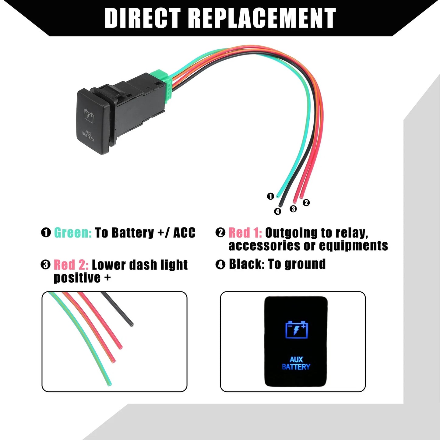 AUX Battery Push Button Switch Set for Toyota Land Cruiser 4Runner (2003-2023)