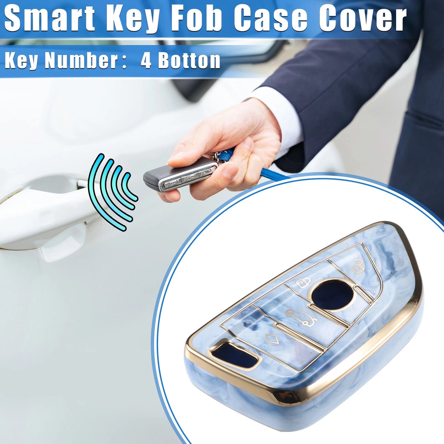 TPU Blue 4 Buttons Smart Key Fob Cover for BMW 3 4 5 6 7 Series (2006-2023)
