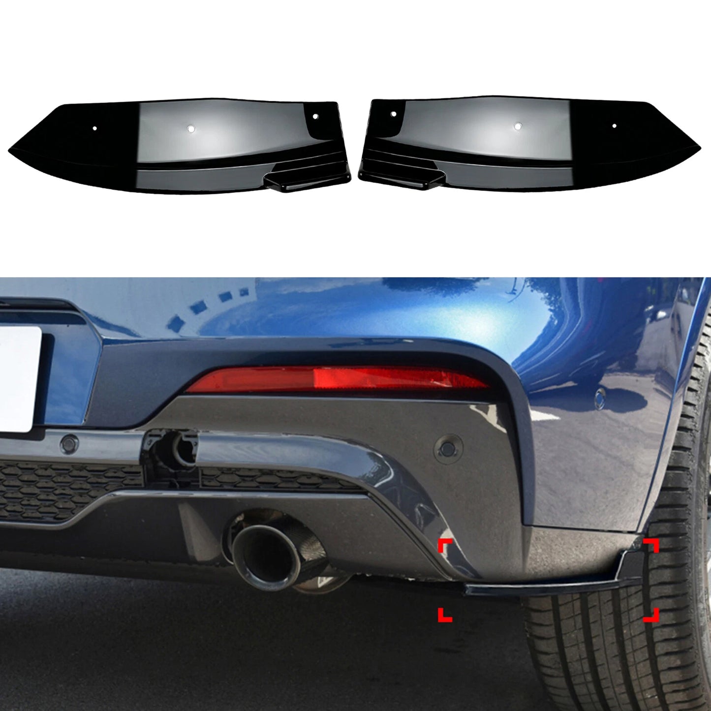 2 x Rear Bumper Side Splitter Trim for BMW X4 G02 M Sport (2018-2021) Gloss Black