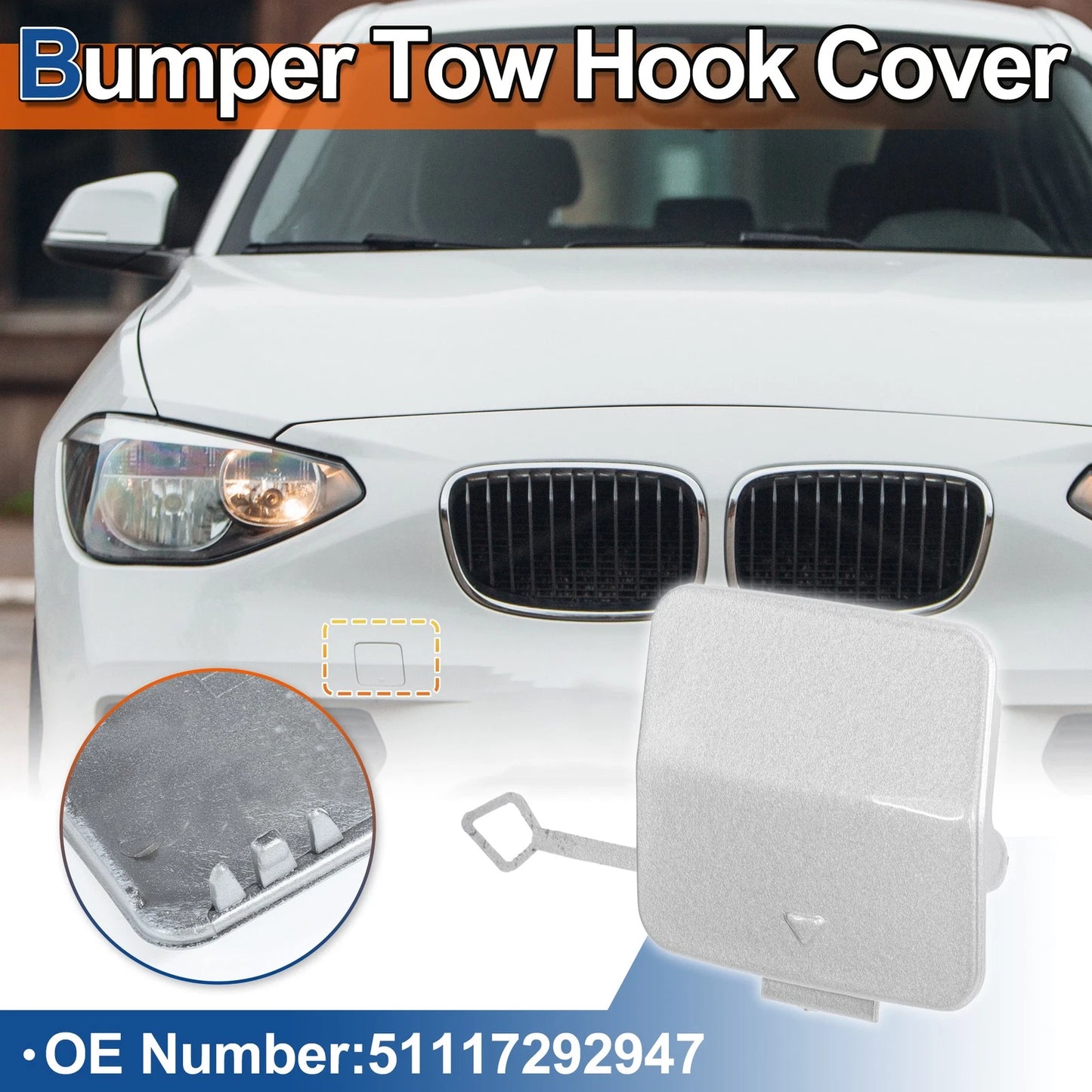 Front Bumper Tow Hook Cover for BMW 1 Series Ice Silver Metallic