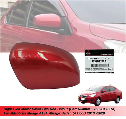 RH Mirror Cover Red for Mitsubishi Mirage, Attrage Sedan (2013-2020)