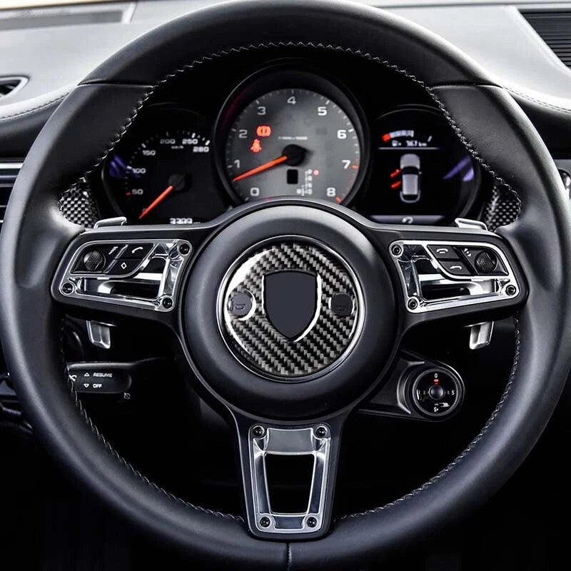 Real Carbon Fiber Steering Wheel Logo Cover Trim Fit For Porsche Macan