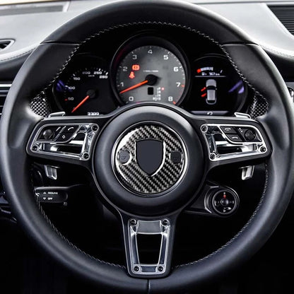 Real Carbon Fiber Steering Wheel Logo Cover Trim Fit For Porsche Macan