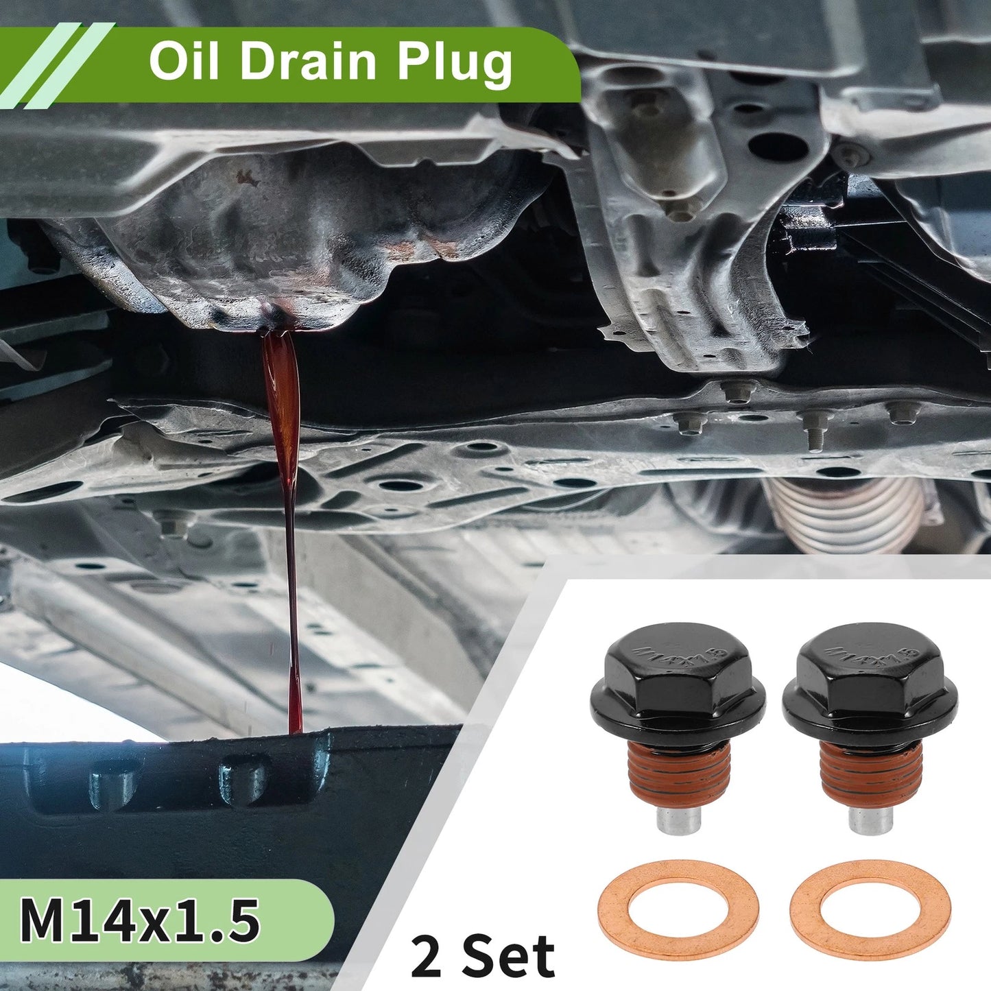 Oil Drain Plug 2 x M14x1.5 Copper W/ Gasket for Car Motorcycle