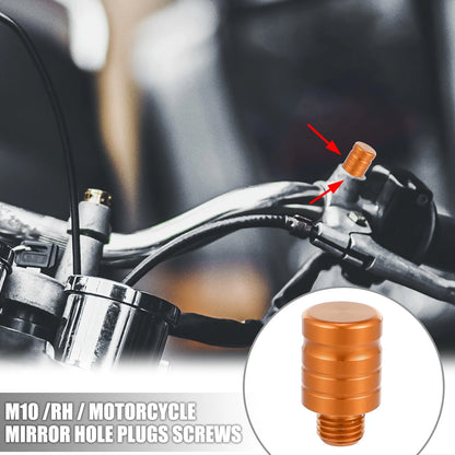 2 x M10x1.29 Motorcycle Right Mirror Hole Plugs Screws Aluminum Alloy Orange