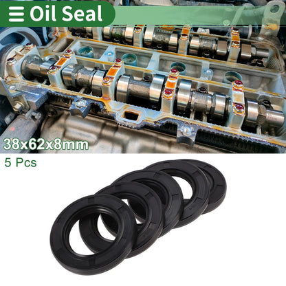 Oil Seal 38x62x8mm NBR Rubber High Pressure Black 5 Pcs