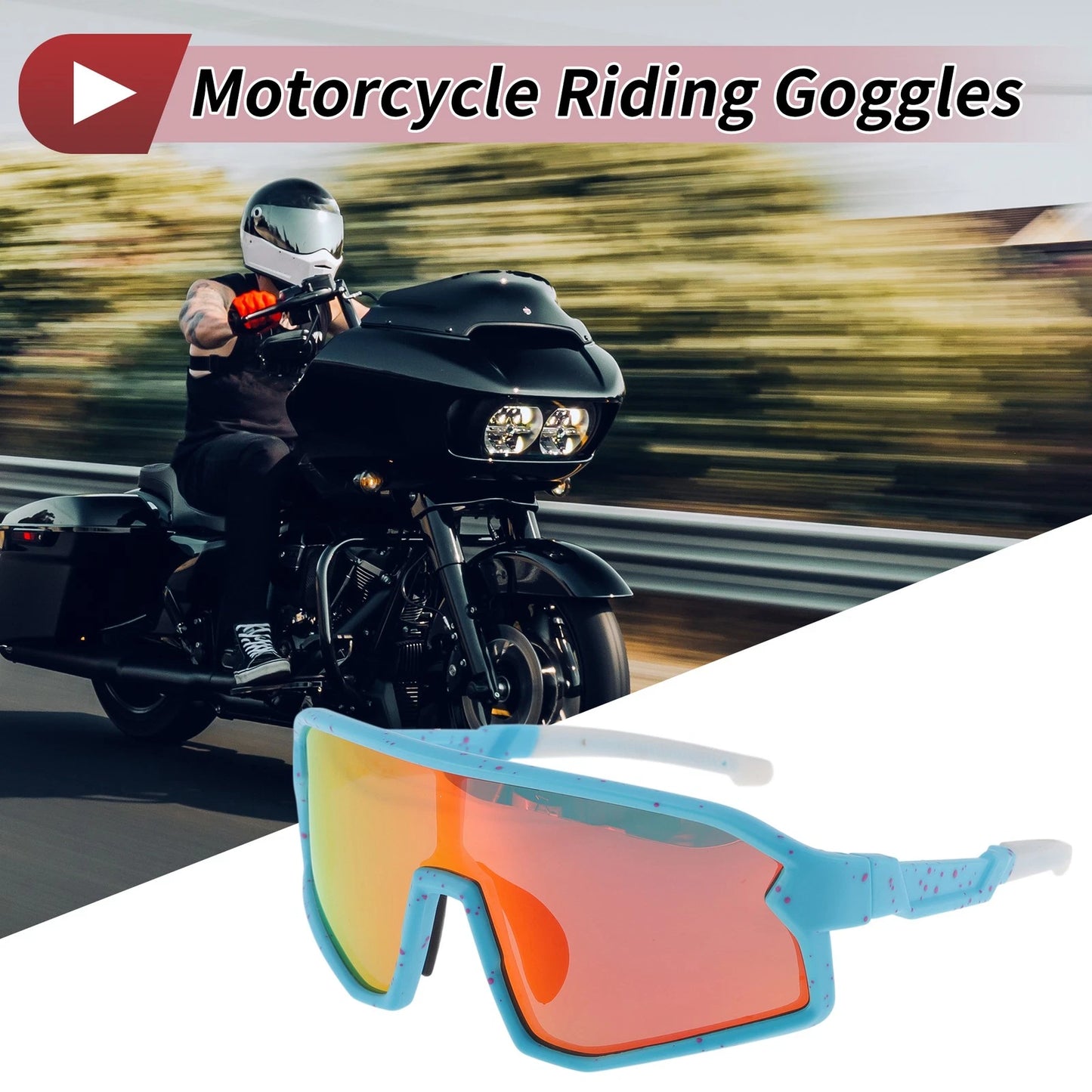 Goggles Motorcycle Riding Red Lens Blue Purple Frame UV400 Tri-Acetyl Cellulos