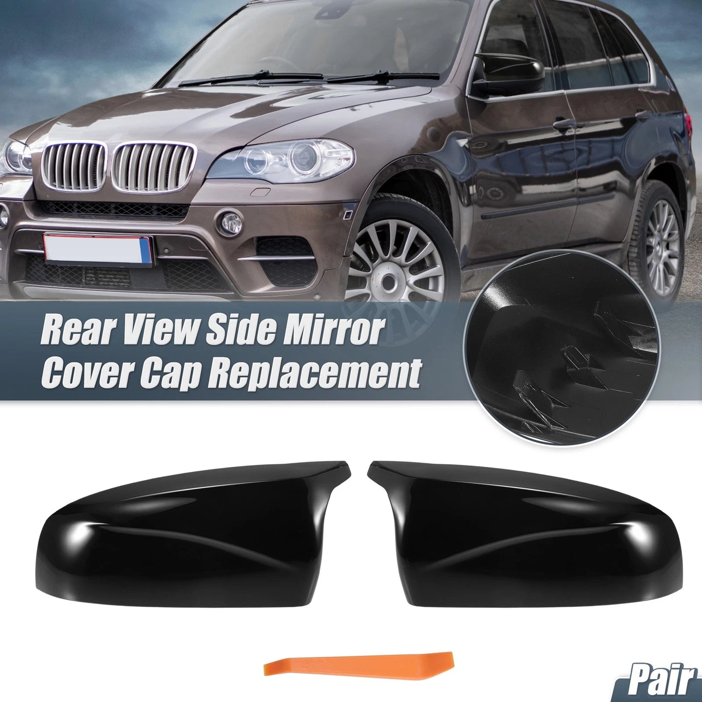 Rearview Mirror Cover Gloss Black for BMW X5 X6 (2008-2013)