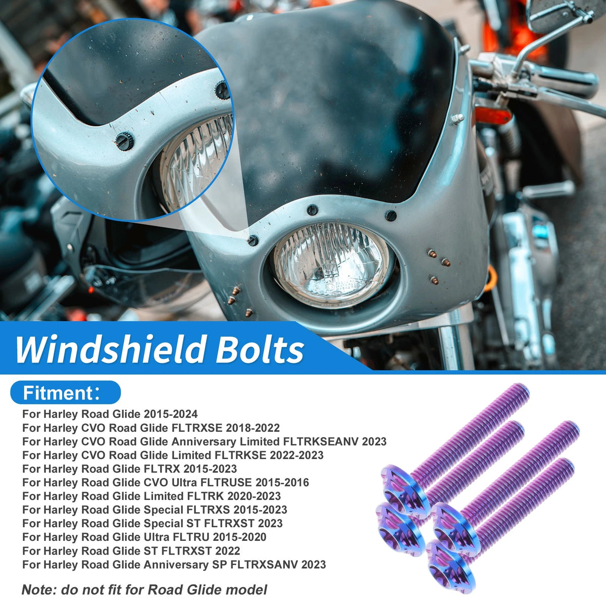 Windshield Bolts Titanium Alloy Blue Purple for Harley Road Glide (2015–2024)
