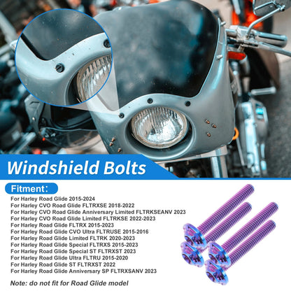 Windshield Bolts Titanium Alloy Blue Purple for Harley Road Glide (2015–2024)