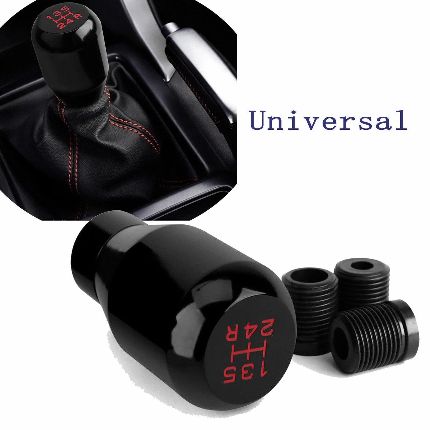 5 Speed Manual Shift Knob for Universal Car - Black Aluminum