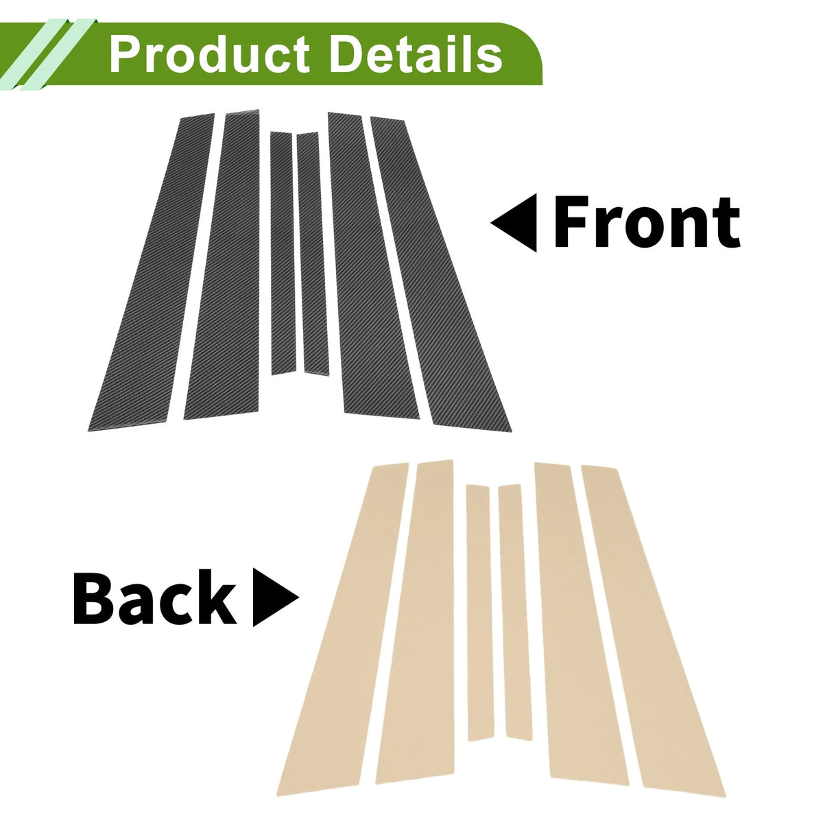 6 x Door Pillar Window Trim for BMW 5-Series Carbon Black (2004-2010)