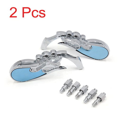 2 x Chrome Skull Decor Rearview Side Mirrors for Motorcycle Chopper Cruiser