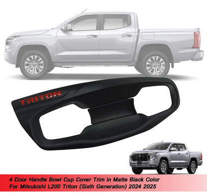 Matte Black 2 x Door Handle Bowl Cups for Mitsubishi L200 Triton (2024-2025)
