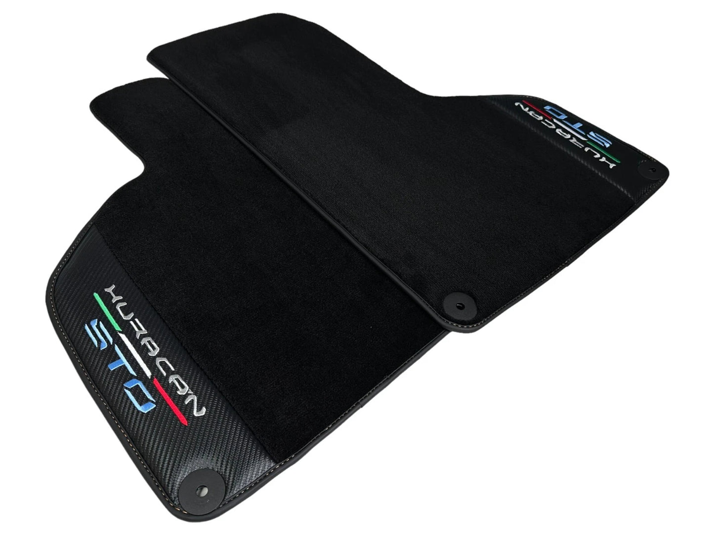 Black Floor Mats for Lamborghini Huracan STO (2020-2023) - Carbon Fiber Leather Orange