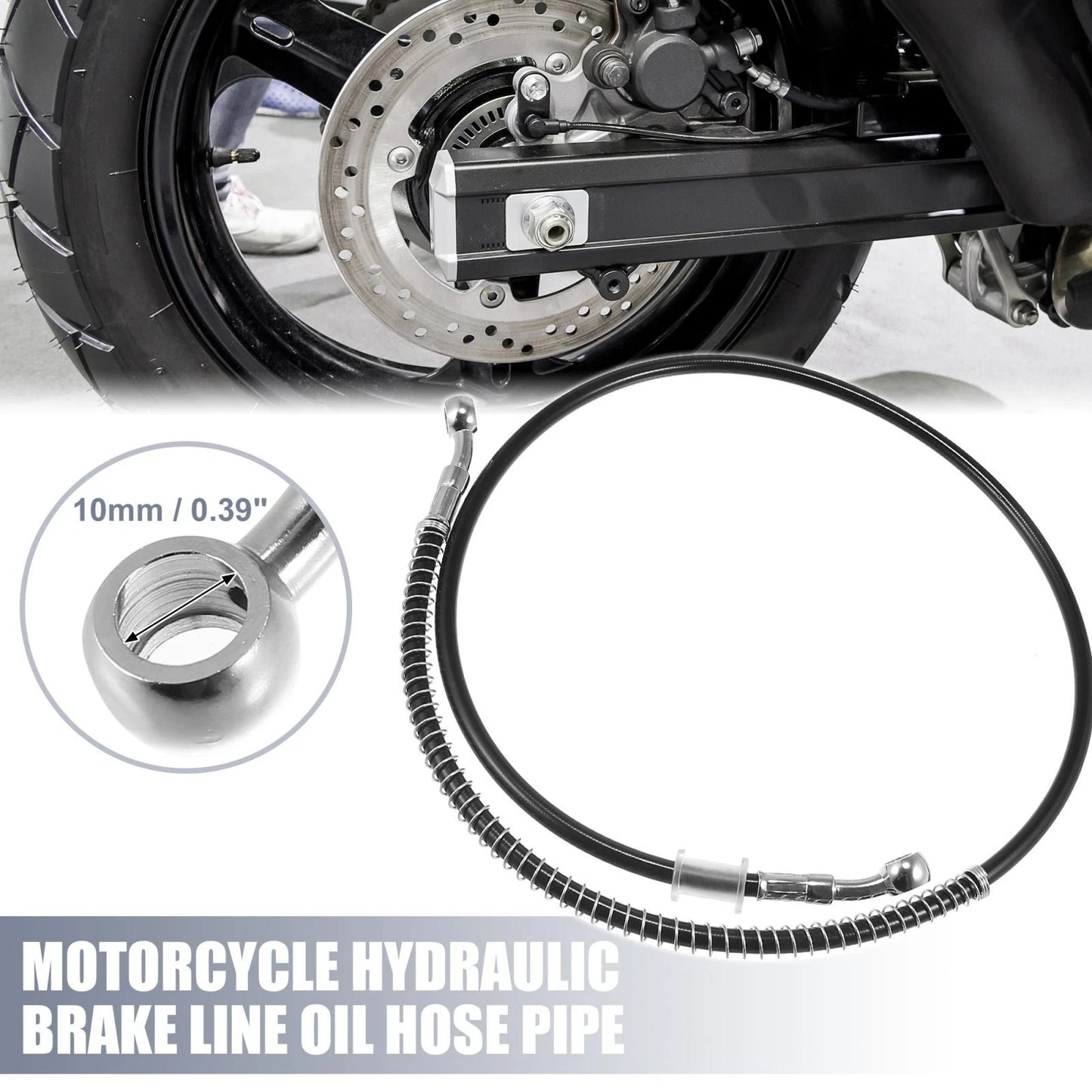 Brake Line / 35.43" 10mm / Stainless Steel Black Hydraulic Oil Hose for Motorcycle