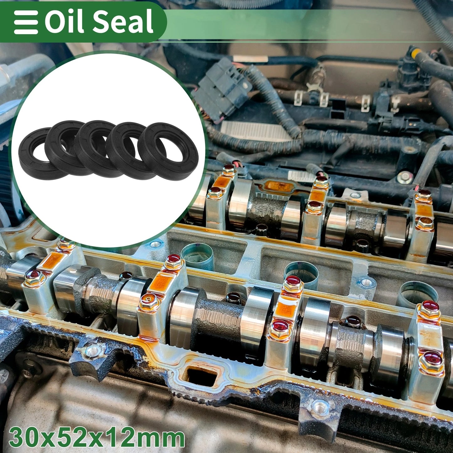 Oil Seal 30x52x12mm TG4 Lip Seal Ring Rotary Shaft Seal NBR Rubber Black 5 Pcs